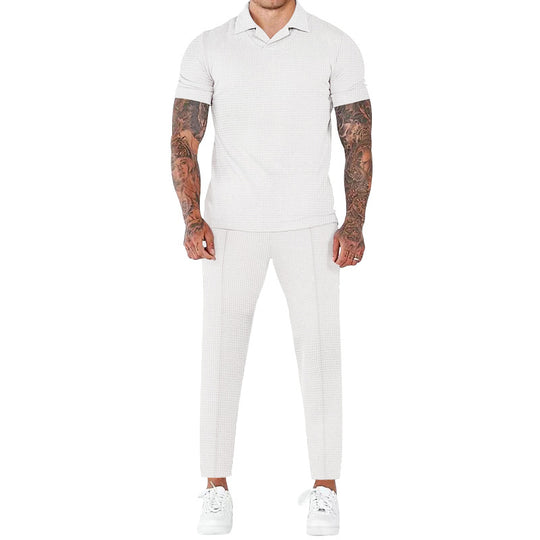 Herren elegantes Kurzarm-Hemd- und Hose-Set mit strukturiertem Design und komfortabler Passform EB