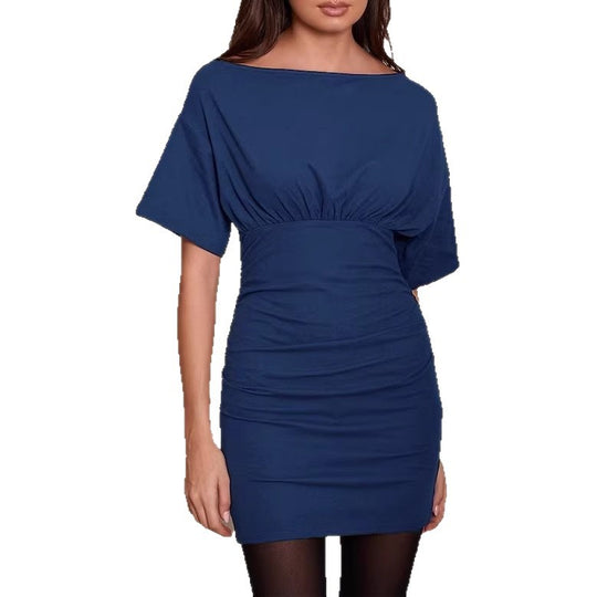 Damen figurbetontes Wickelkleid mit Raffungen und weiten Ärmeln EB