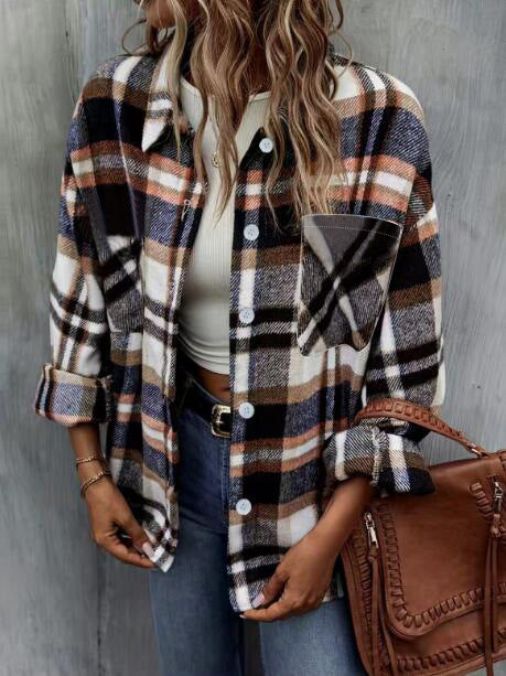 Damen lässige Karomuster Hemdjacke EB
