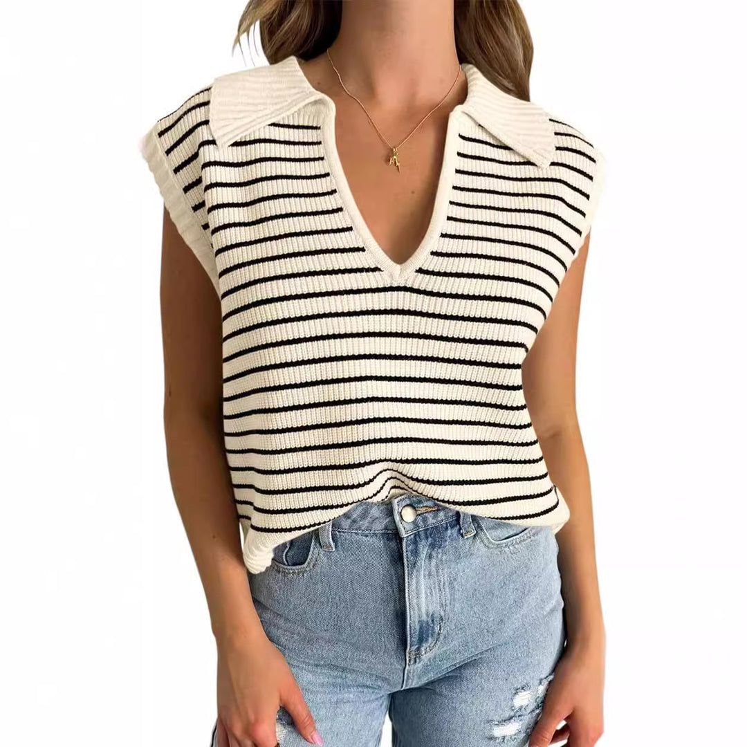 Damen lässiges Stricktop mit angeschnittenen Ärmeln und V-Ausschnitt EB