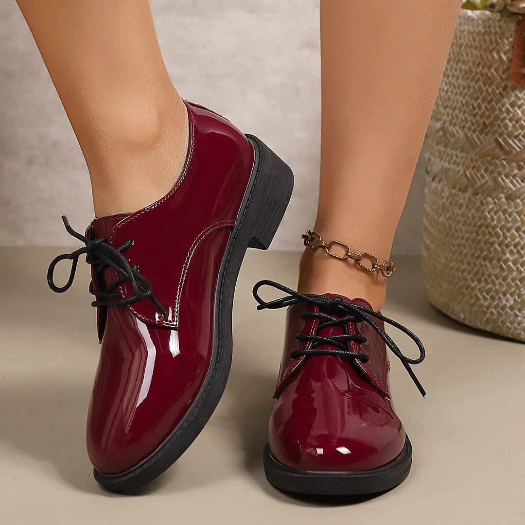 Damen klassische Schnürschuhe mit glänzender Oberfläche EB