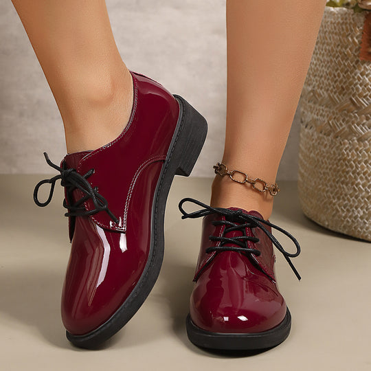 Damen klassische Schnürschuhe mit glänzender Oberfläche EB