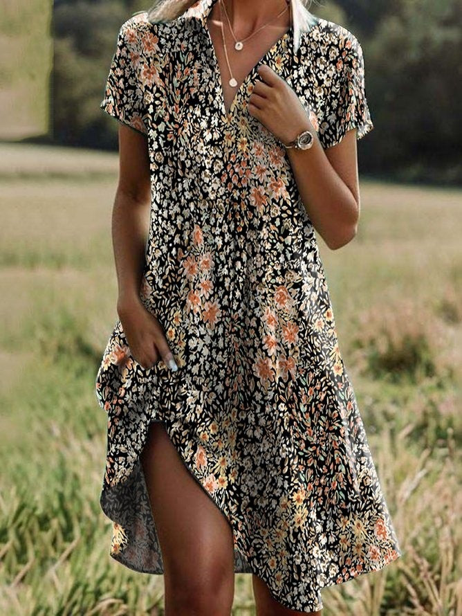 Damen Frischblumen-Hemdkleid mit Knopfverschluss und lässigem Schnitt EB