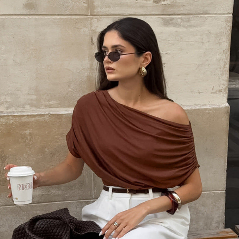Damen asymmetrisches Oberteil mit lässigem Drapierungsdesign EB