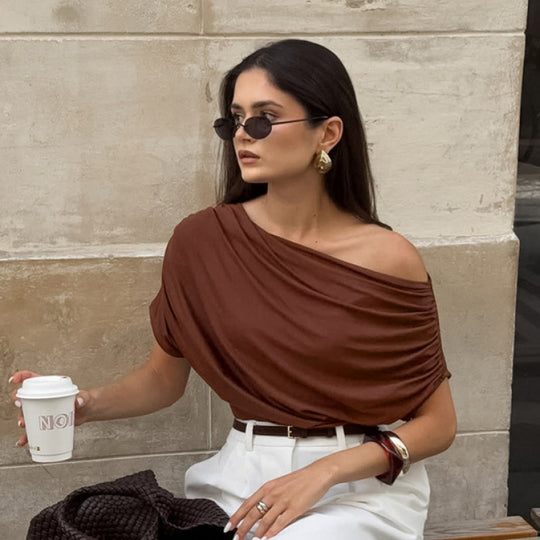 Damen asymmetrisches Oberteil mit lässigem Drapierungsdesign EB