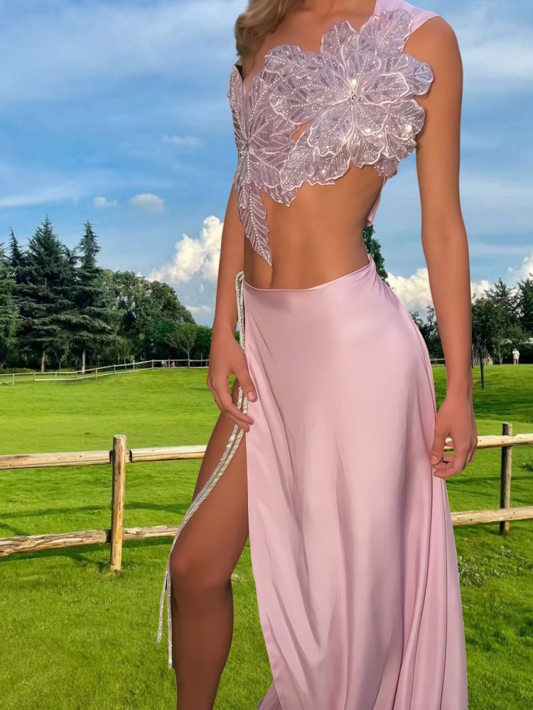 Damen Elegantes Hochzeitskleid mit floraler Applikation und schwingendem Rock EB
