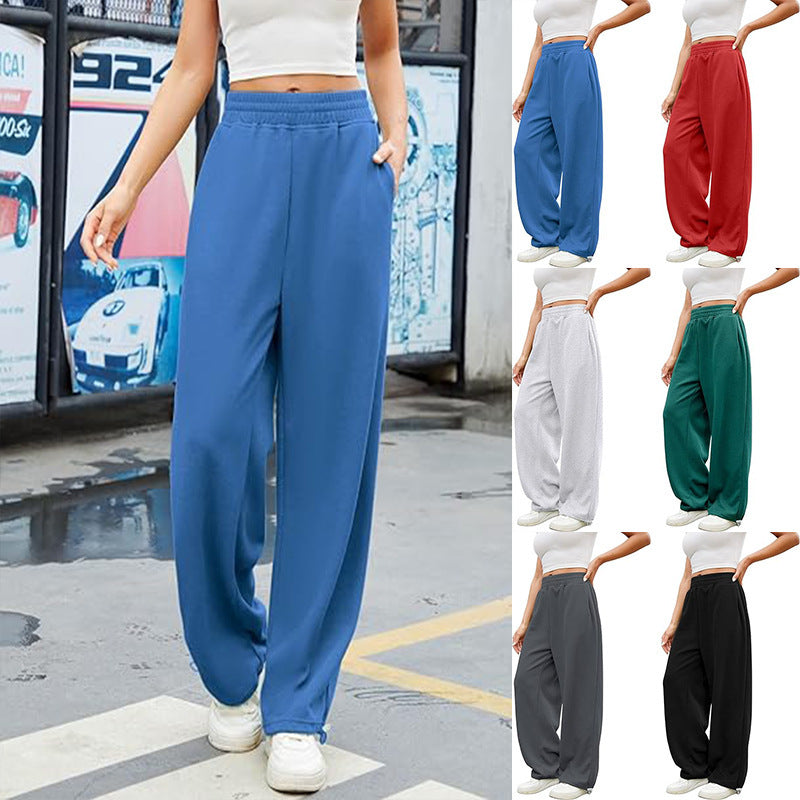 Damen nan locker fallende Sweatpants mit extra weitem Bein, hohem Bund und Kordelzug EB