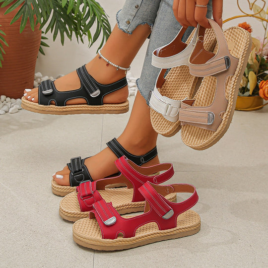 Damen Bequeme Riemchen-Sandalen mit verstellbaren Klettverschlüssen EB
