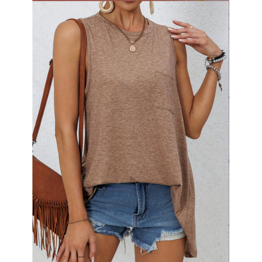 Damen lässiges Tanktop mit asymmetrischem Saum und praktischer Brusttasche EB