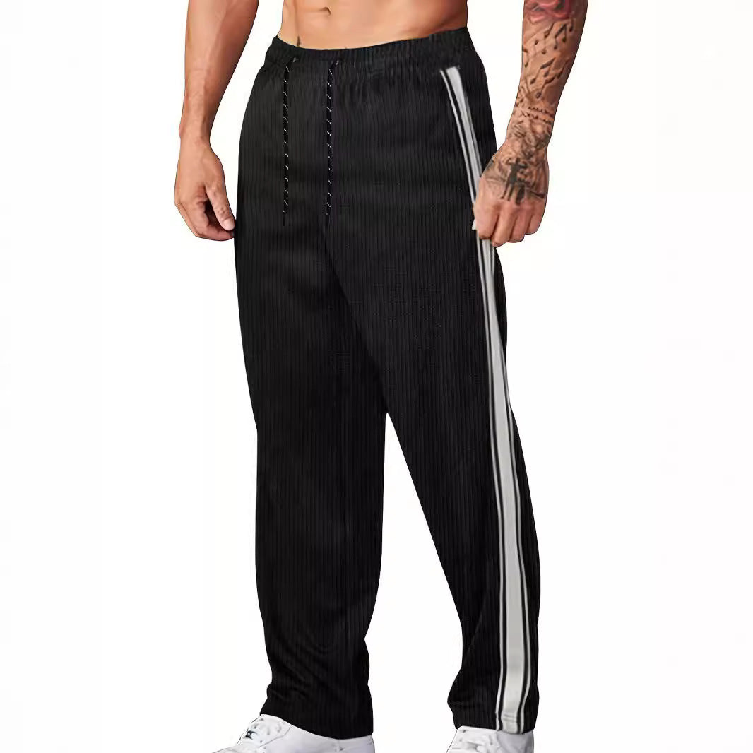 Herren nan gerippte Relax-Jogginghose mit weitem Bein, seitlicher Paspel und elastischem Kordelbund EB