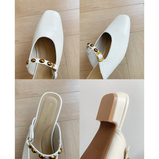 Damen elegante Mules mit komfortablem Riemen und schimmerndem Obermaterial EB