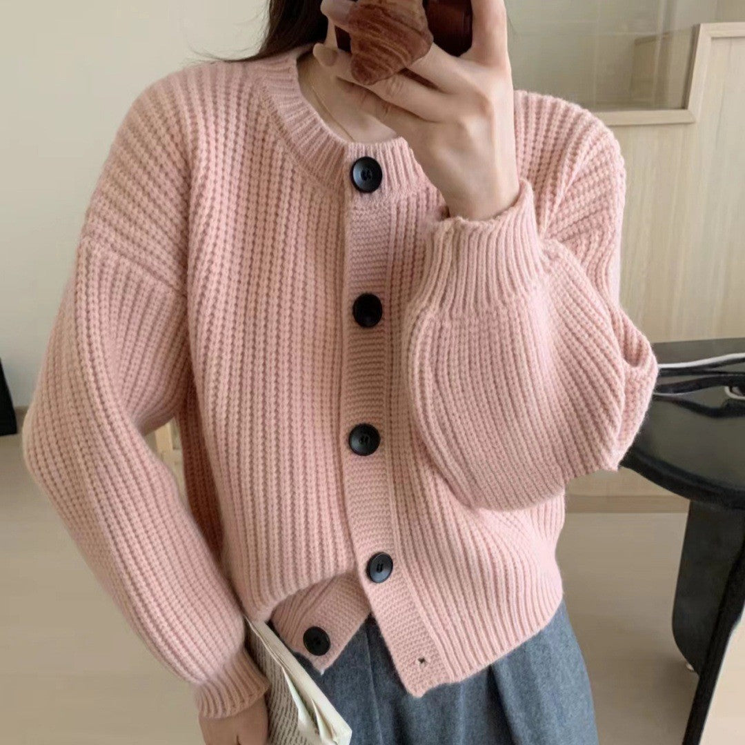 Damen modische Strickjacke mit knöpfbarem Design und balloonärmeln EB