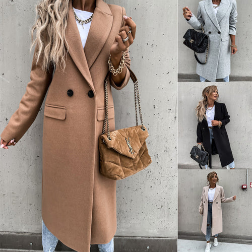 Damen nan klassischer Wollmantel mit doppelreihiger Knopfleiste und Oversize-Schnitt EB