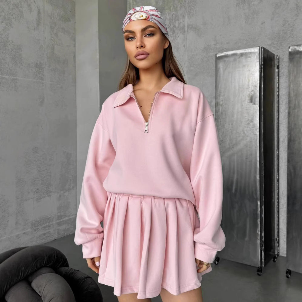 Damen sportlicher Pullover mit Kordelzug und Reißverschluss EB
