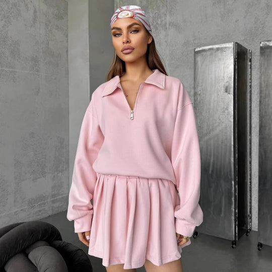 Damen sportlicher Pullover mit Kordelzug und Reißverschluss EB