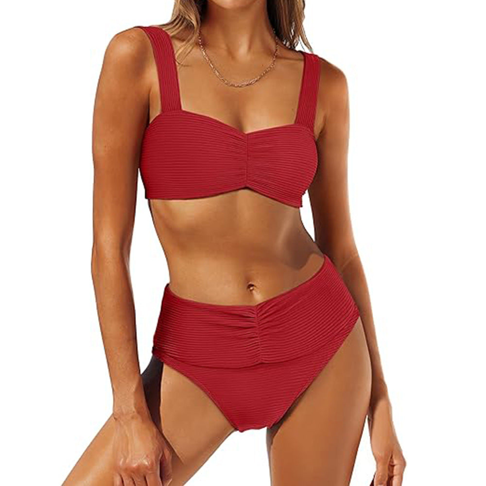Damen Hochgeschnittener Bikini mit Raffung EB