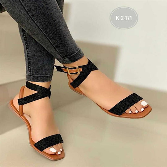 Damen Riemensandalen mit verstellbarem Kreuzriemen und funkelnden Akzenten EB