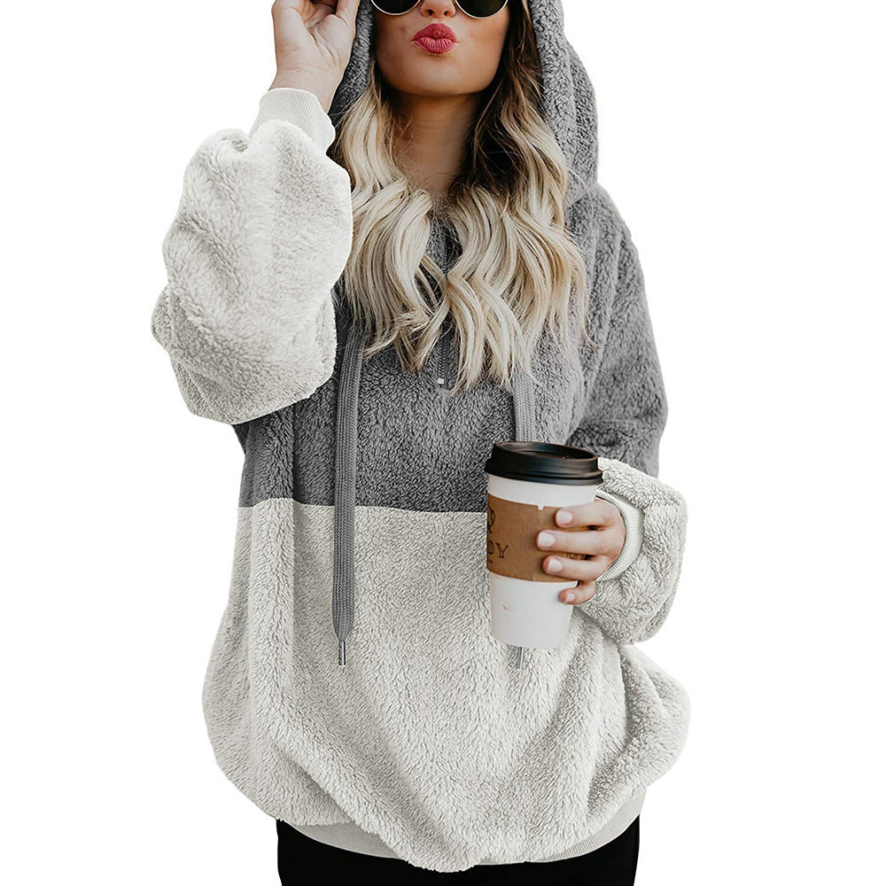 Damen weicher Fleece-Hoodie mit Kapuze und großen Taschen EB
