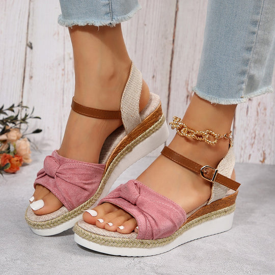 Damen Wedge-Sandalen mit raffiniertem Knoten-Detail und komfortablem Fußbett EB