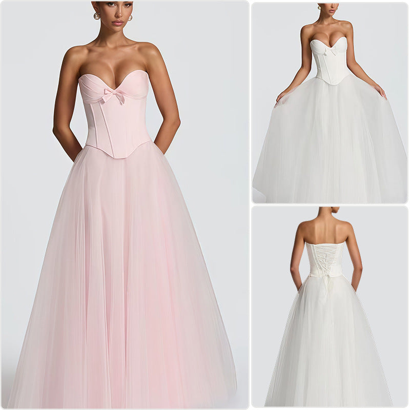Damen Brautkleid mit tiefem V-Ausschnitt und voluminösem Tüllrock EB