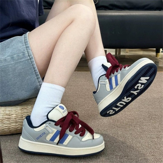 Damen modische Sneakers mit dicker, gepolsterter Sohle und elastischen Schnürsenkeln EB