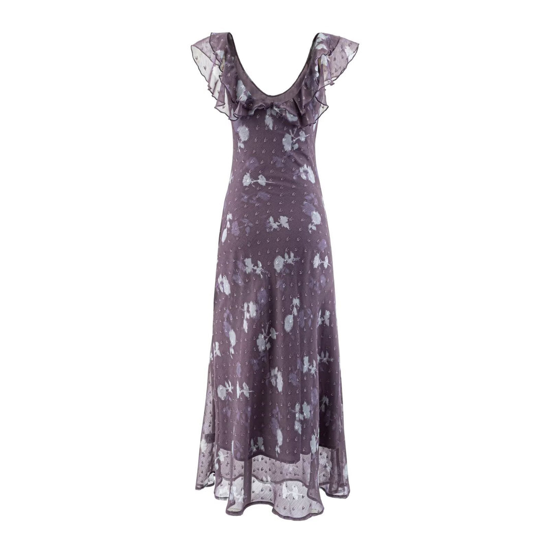Damen Maxikleid mit romantischem Rüschensaum und floralem Design EB