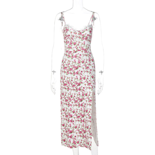 Damen Blumengebürtetes Midi-Kleid mit elegantem Schlitz EB