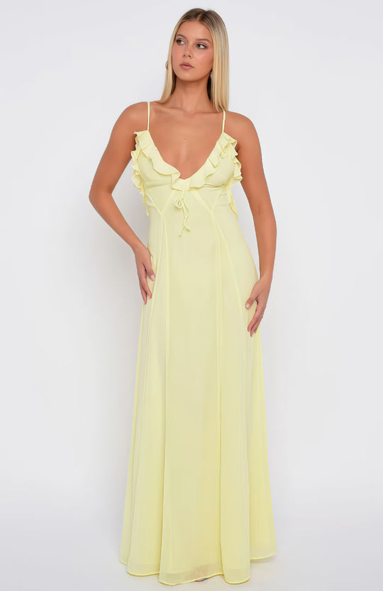 Damen Elegantes Maxikleid mit schulterfreier Rüschendekoration und taillierbarem Design EB