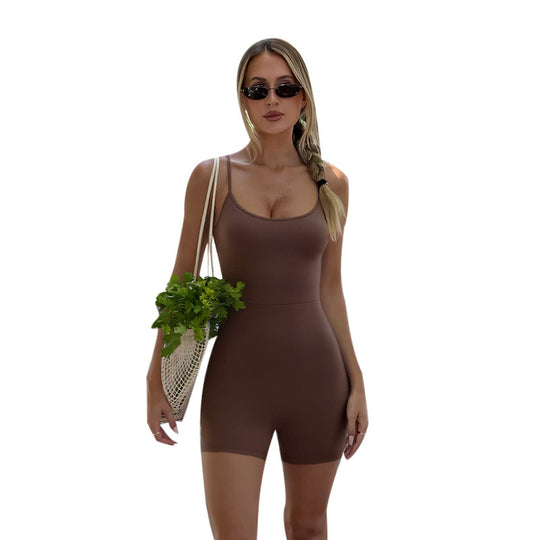 Damen sportlicher Jumpsuit mit schmalen Trägern und figurbetontem Schnitt EB