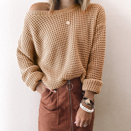 Damen lässiger Strickpullover im modernen Netzdesign EB