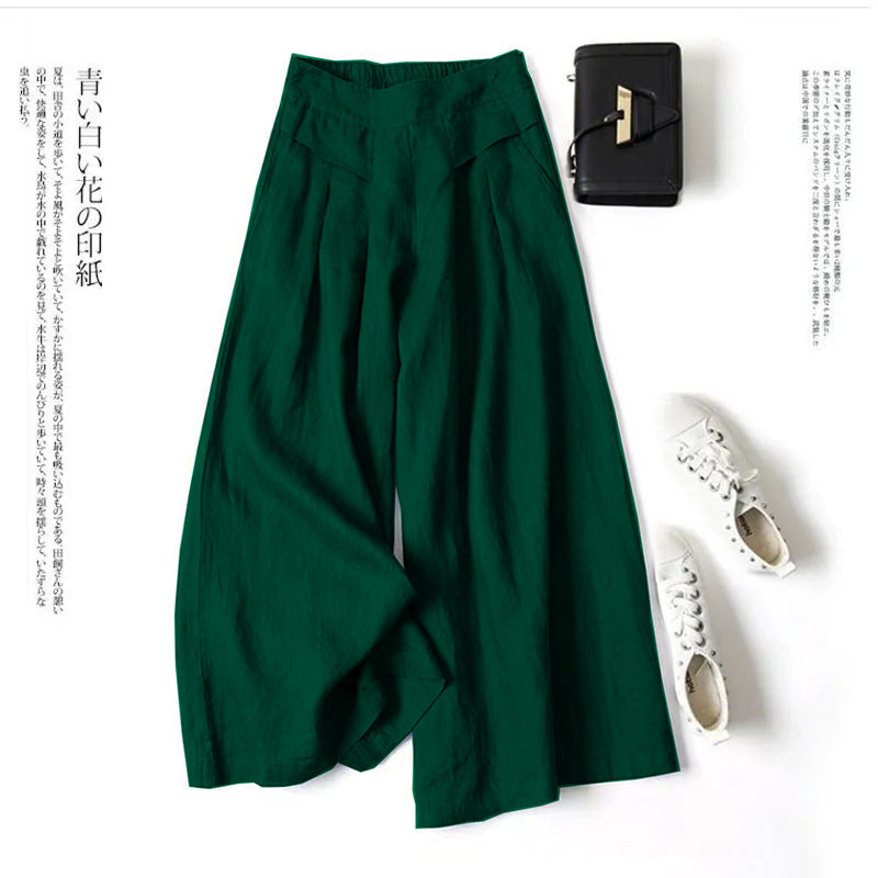 Damen Weit geschnittene Leinenhose mit hohem Bund und eleganten Falten EB