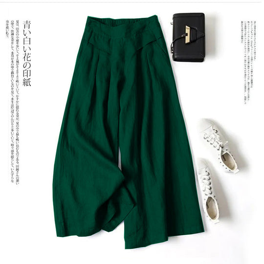 Damen Weit geschnittene Leinenhose mit hohem Bund und eleganten Falten EB