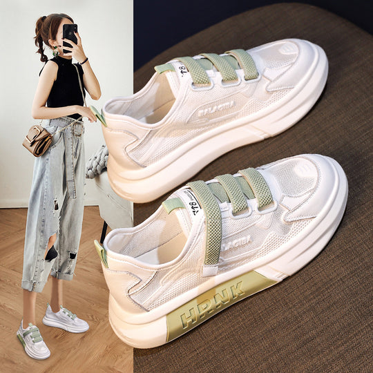 Damen Sportliche Sneakers mit elastischem Schnallenverschluss und atmungsaktiver Mesh-Oberfläche EB
