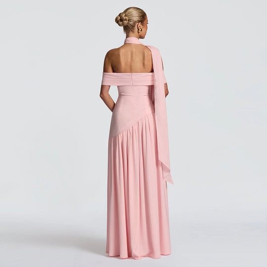 Damen Abendkleid mit schickem Schulterfreies Design und hohem Schlitz EB