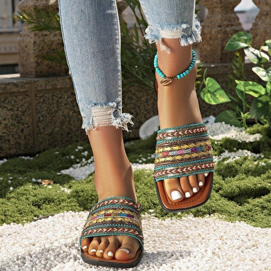 Damen komfortable Riemen-Sandalen mit eleganten Verzierungen EB