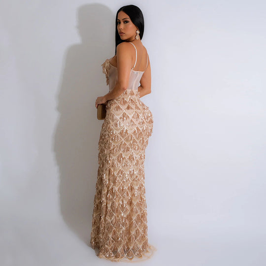 Damen Elegantes Abendkleid mit Kristallverzierung EB