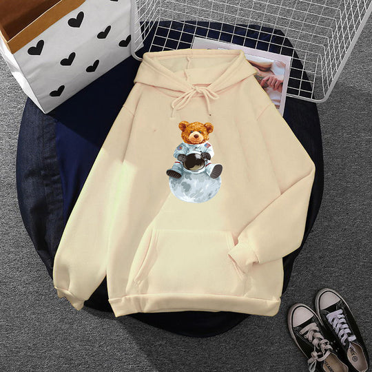 Damen nan weicher Oversize-Kapuzenpullover mit kawaii Pilzfrosch-Print, Kängurutasche und gerippten Bündchen EB