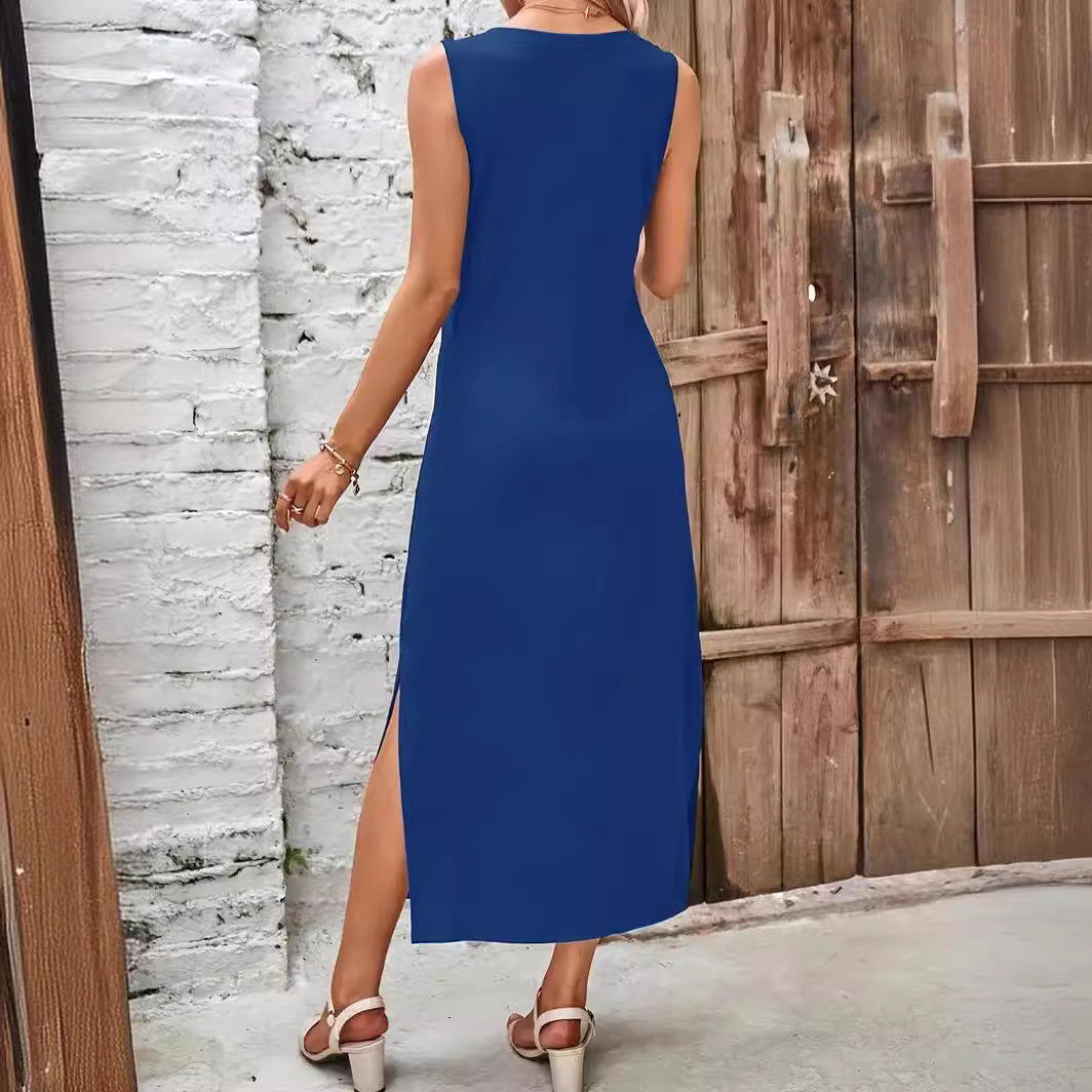 Damen Maxikleid mit V-Ausschnitt und seitlichem Schlitz EB