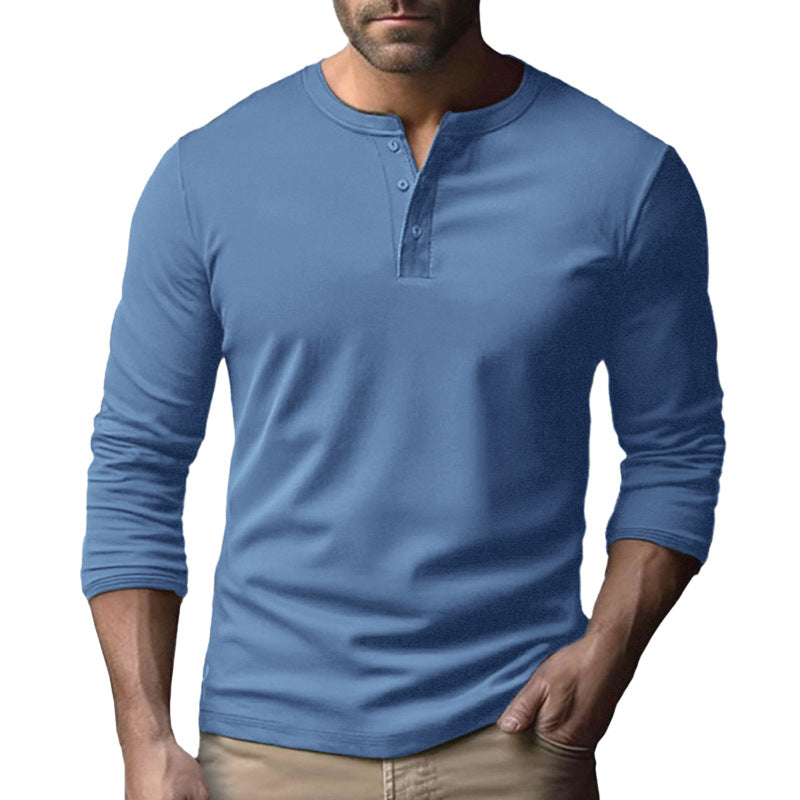 Herren Langarm-Henley-Shirt aus atmungsaktivem Baumwollmix EB