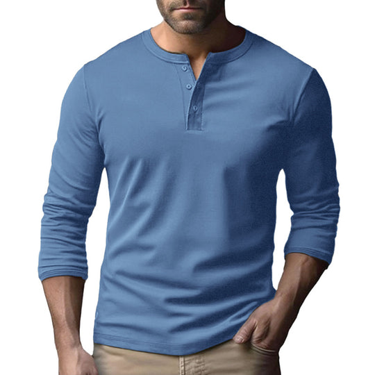 Herren Langarm-Henley-Shirt aus atmungsaktivem Baumwollmix EB