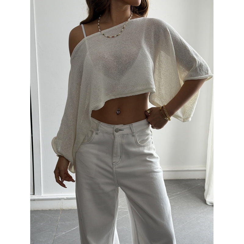 Damen Flockiges Crop-Top mit asymmetrischem Design und tiefem Ausschnitt EB