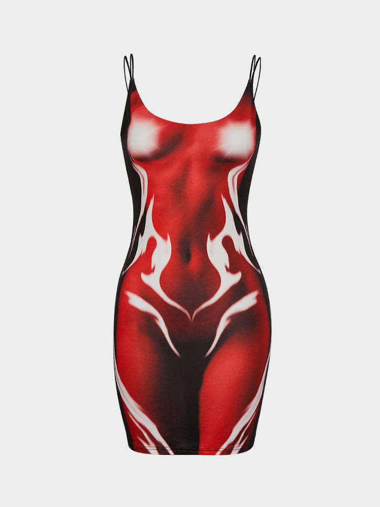 Damen Minikleid im modernen Wasserfall-Design mit verstellbaren Spagetti-Trägern EB