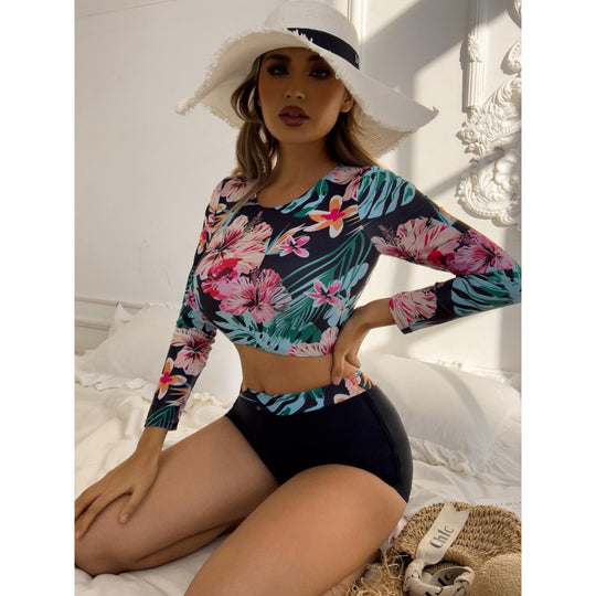 Damen Surf-Bikini-Set mit langärmeliger Oberteil und sportlichem Design EB