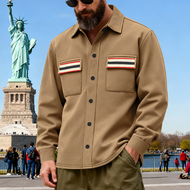 Herren Overshirt-Jacke mit Druckknopfleiste und gestreiften Brusttaschen EB