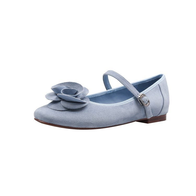 Damen Ballerina-Schlüpfschuhe mit floralem Design und verstellbarem Riemchen EB