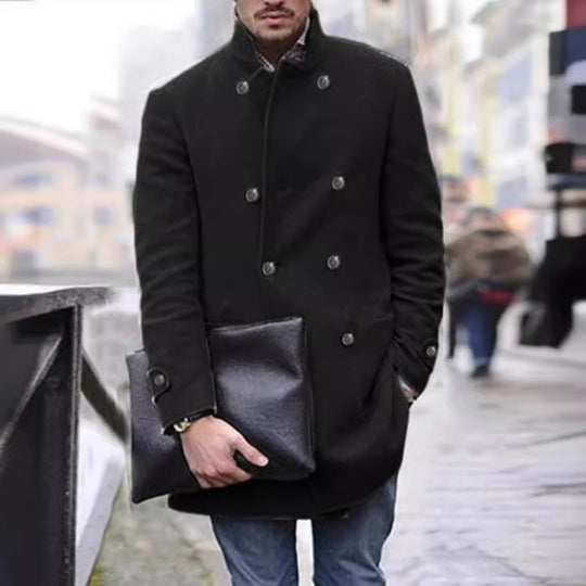 Herren eleganter Woll-Dufflecoat mit doppelter Knopfreihe und praktischen Taschen EB