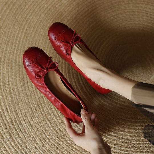 Damen Ballerinas mit elegantem Schleifenakzent aus hochwertigem Leder EB