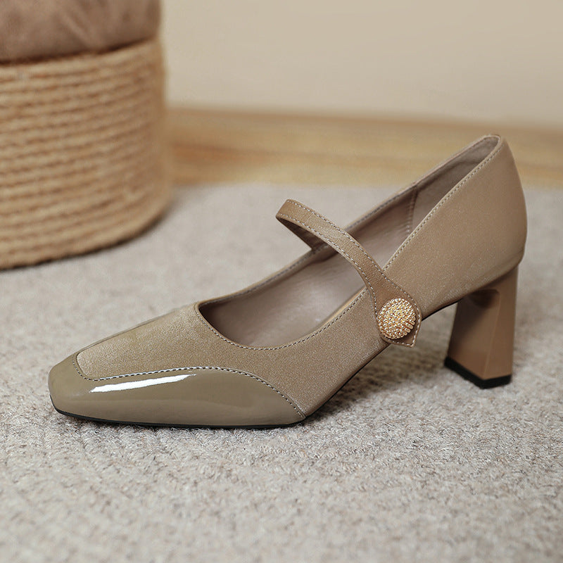 Damen Elegante Mary Jane Pumps mit modischem Riemen und glänzendem Absatz EB