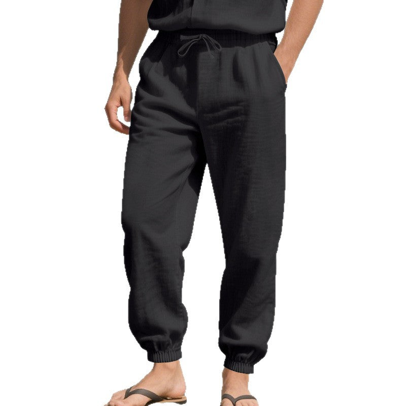 Herren Leichte Leinenoptik-Loungehose mit Tunnelzug, elastischem Knöchelabschluss & Seitentaschen EB
