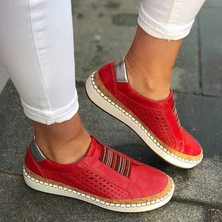 Damen perforierte Slipper-Sneaker mit Elastikeinsatz und Korkoptik-Plateau EB